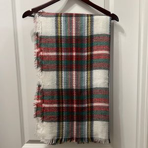 Red/green/white plaid blanket scarf/wrap